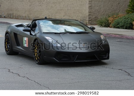 Woodland Hills, CA, USA - July 19, 2015:  Lamborghini Gallardo Convertible car on display at the Supercar Sunday car event.
