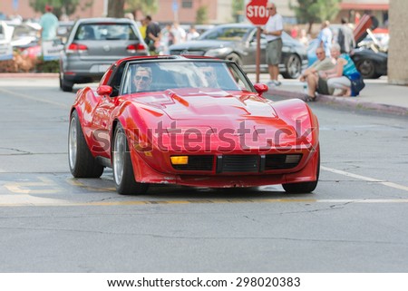 Woodland Hills, CA, USA - July 19, 2015:  Corvette Stingray car on display at the Supercar Sunday car event.