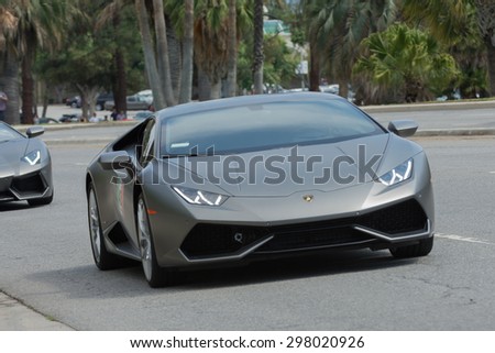 Woodland Hills, CA, USA - July 19, 2015:  Lamborghini Huracan car on display at the Supercar Sunday car event.