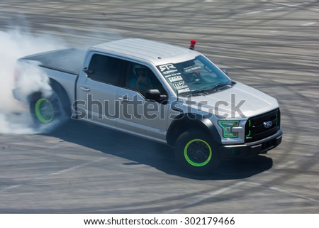 Anaheim, CA, USA - August 1, 2015: Truck Drifting Presentation on display during Auto Enthusiast Day car show.