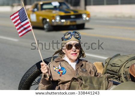 Mission Hills, USA - November 11, 2015: American woman veteran during The San Fernando Valley Veterans Day Parade