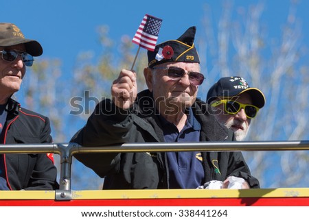 Mission Hills, USA - November 11, 2015: American veteran during The San Fernando Valley Veterans Day Parade