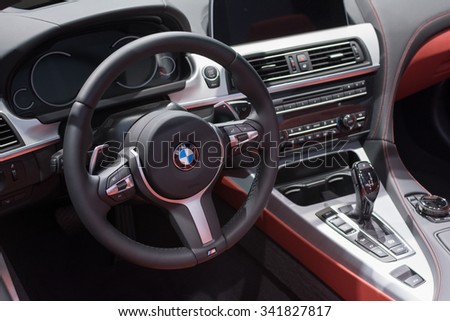 Los Angeles, USA - November 18, 2015: BMW 650i xDrive Convertible interior on display during the 2015 Los Angeles Auto Show.