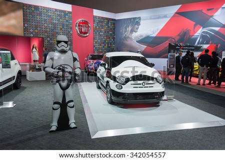 Los Angeles, USA - November 19, 2015: Star Wars Stormtrooper Fiat 500e on display during the 2015 Los Angeles Auto Show.