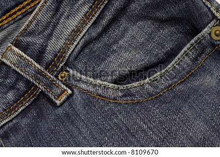 close up of the pants pocket. blue jeans.