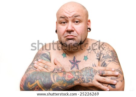 stock photo portrait of a bald man with tattoos