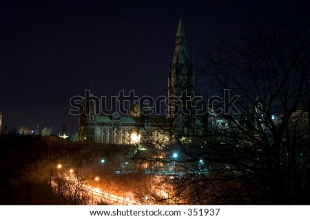 Night view of Parliament, building, Tower Peace,Ottawa, Canada