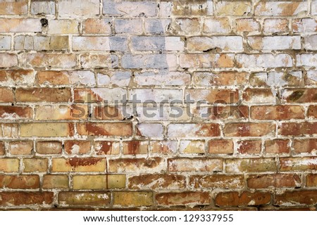 Brick Wall. Old Dark Red Bricks with Cracks and Dirt Spots.