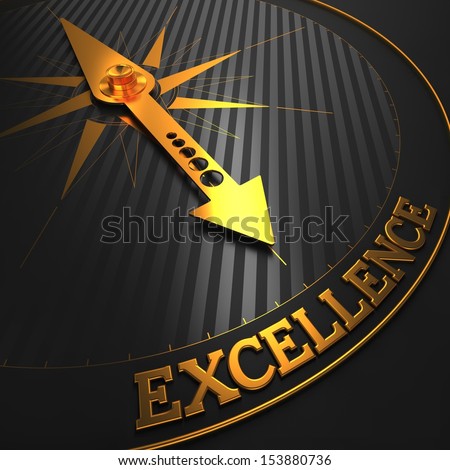 Excellence - Business Background. Golden Compass Needle On A Black Field Pointing To The Word &Quot;Excellence&Quot;. 3d Render.