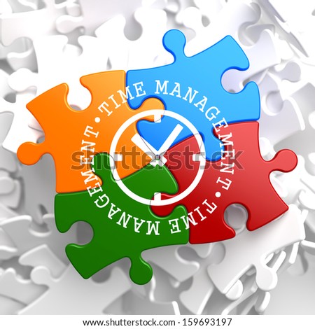 Time Management with Icon of Clock Face Written on Multicolor Puzzle Pieces. Business Concept.