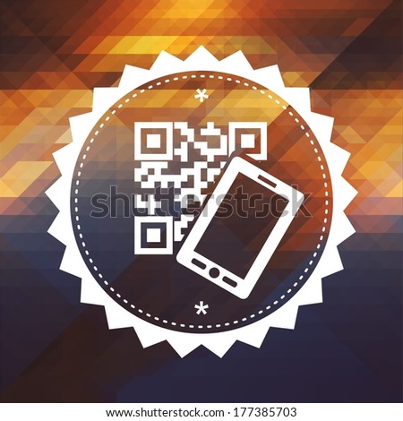 QR Code with Smartphone Icon. Retro label design. Hipster background made of triangles, color flow effect.