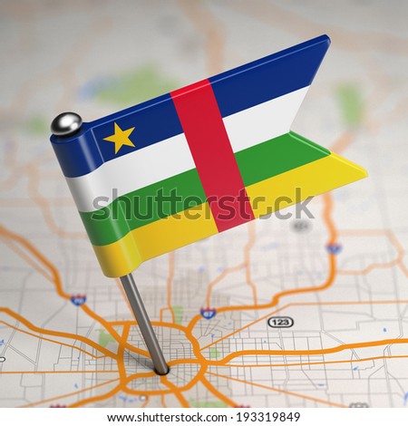 Small Flag of Central African Republic on a Map Background with Selective Focus.
