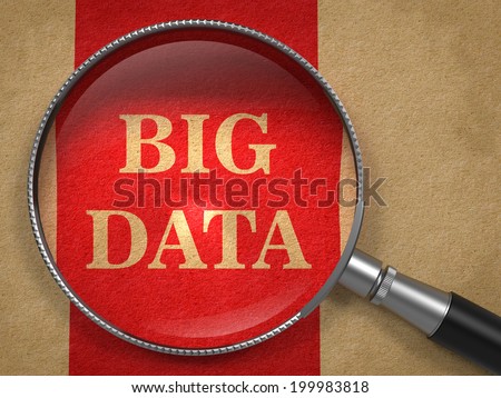 Big Data. Magnifying Glass on Old Paper with Red Vertical Line.