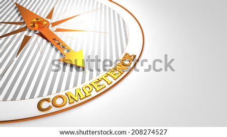 Competence - Golden Compass Needle on a White Background.