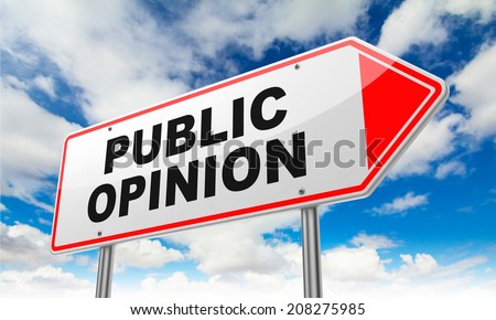 Public Opinion Inscription on Red Road Sign on Sky Background.