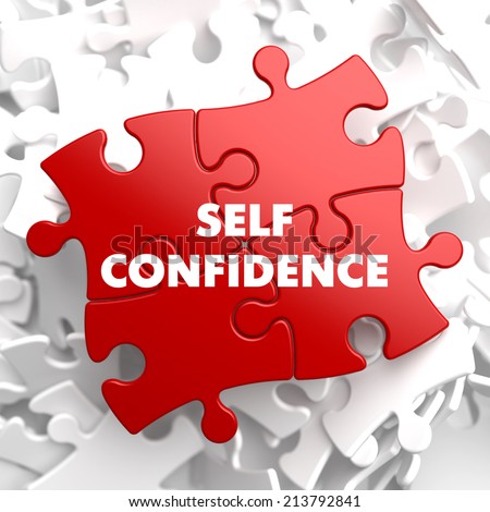 Self Confidence on Red Puzzle on White Background.
