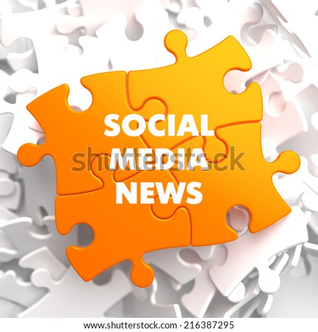Social Media News on Yellow Puzzle on White Background.