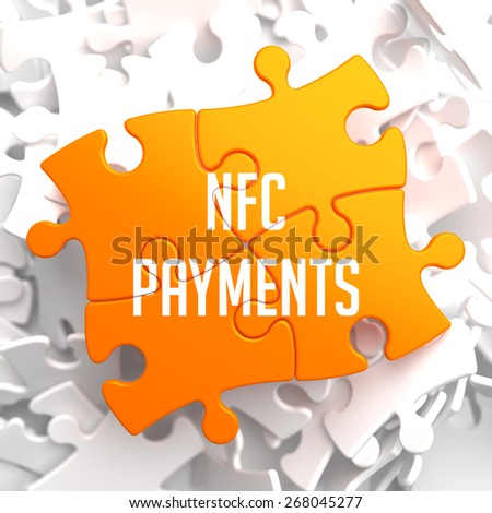 NFC Payments on Yellow Puzzle on White Background.