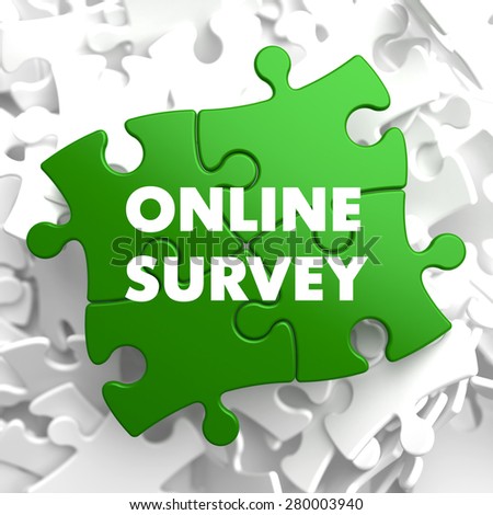 Online Survey on Green Puzzle on White Background.