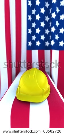 Construction Hard Hat against the American flag