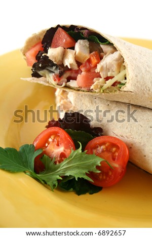 Healthy chicken and salad wrap ready to serve.