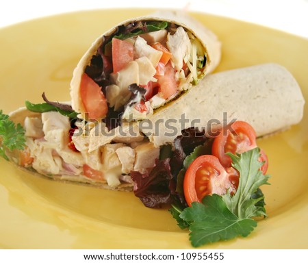 Healthy chicken and salad wrap ready to serve.