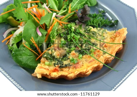 Spinach and bacon quiche with a fresh garden salad.