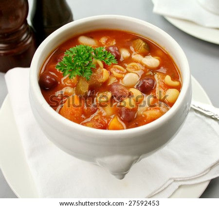 Delicious Italian minestrone soup ready to serve.