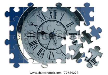 unfinished puzzle with a clock inside