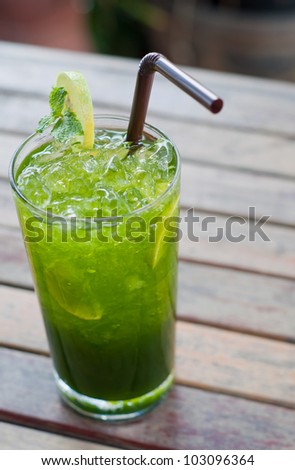 tropical green cocktail with lemon and fresh mint