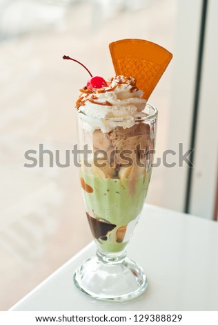 ice cream sundae with cherry topping