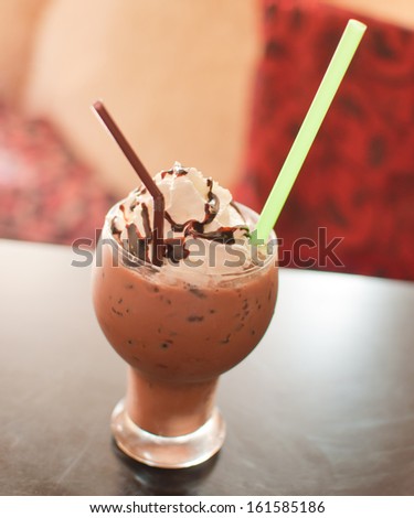 iced chocolate with whipped cream topping, cool drink