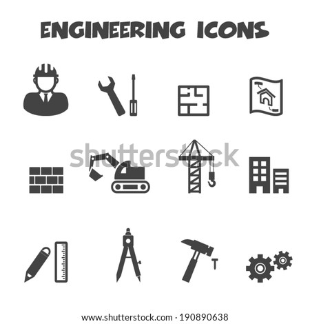 engineering icons, mono vector symbols