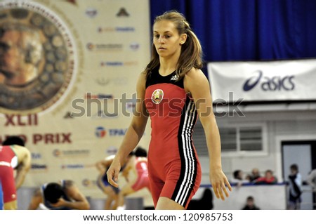 MINSK, BELARUS - SEPTEMBER 16: Vanessa Kolodzinskaya (Belarus) during Grand Prix for the prizes A.Medved in freestyle wrestling on September 16, 2012 in Minsk, Belarus.