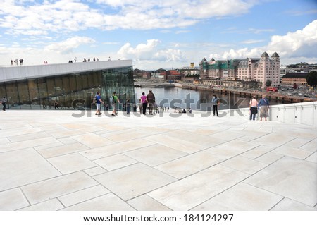 OSLO, NORWAY - AUGUST 17: View from the top of the National Oslo Opera House on August 17, 2012 in Oslo, Norway