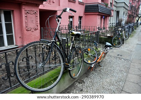 BERLIN MARCH 6: Bicycle parking (over 15% people in Berlin prefer moving by bike) on March 6, 2015.
