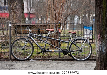 BERLIN MARCH 6: Double bike (over 15% people in Berlin prefer moving by bike) on March 6, 2015.
