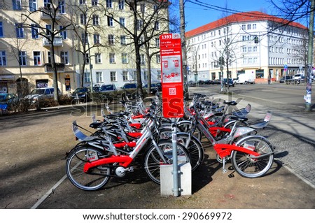 BERLIN MARCH 6: Bicycle parking (over 15% people in Berlin prefer moving by bike) on March 6, 2015.
