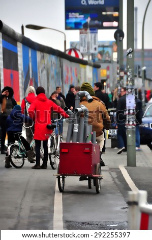 BERLIN MARCH 6: Unidentified Berliners on the bicycles (over 15% people in Berlin prefer moving by bike) on March 6, 2015.