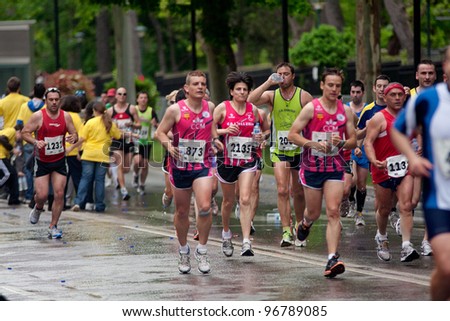 ALBACETE, SPAIN - MAY 9: A group of unidentified marathon runners compete at the Albacete Half Marathon 2010, May 9, 2010 in Albacete, Spain