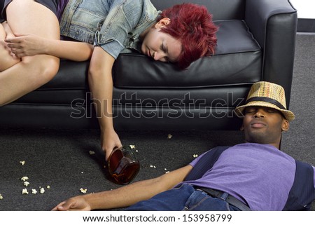 drunken college friends after a wild house party