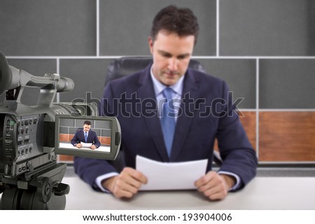 tv studio camera recording male reporter or anchorman