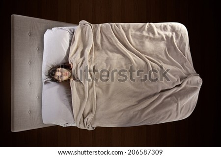 young teenage girl scared alone in the bedroom