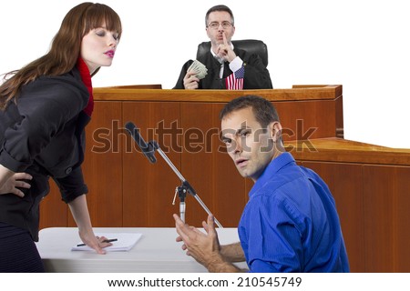 corrupt judge taking bribe in an unfair courtroom trial