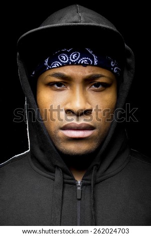Portrait of a hooded black man tired of racial discrimination