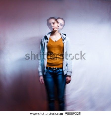 abstract photo of art portrait of a girl with two heads,