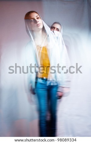 abstract photo of art portrait of a girl with two heads,