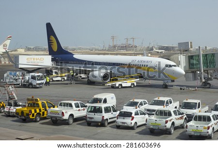 ABU DHABI, UNITED ARAB EMIRATES - MARCH 27, 2015: Boeing 737 Next Gen Jet Airways to Abu Dhabi