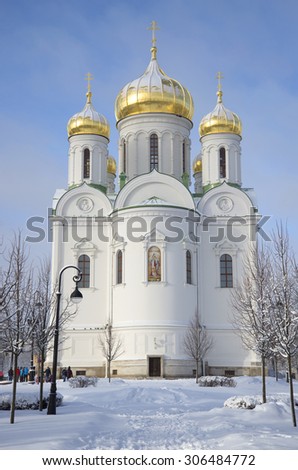 The Ekaterina's Cathedral on a winter afternoon. Tsarskoye Selo