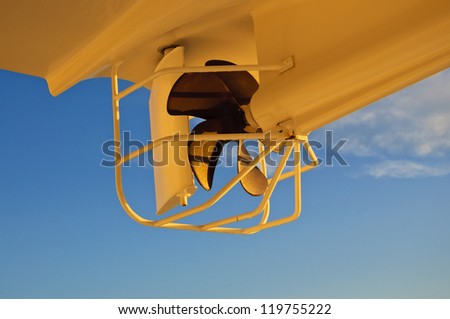 Propeller on underside of lifeboat on cruise liner
